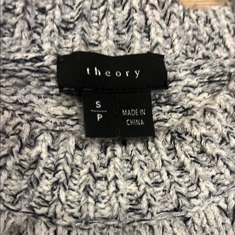 Theory Heathered Gray Crew Neck Sweater.  3/4 Sleeves and Ribbed Hem. Petite S - Picture 2 of 4